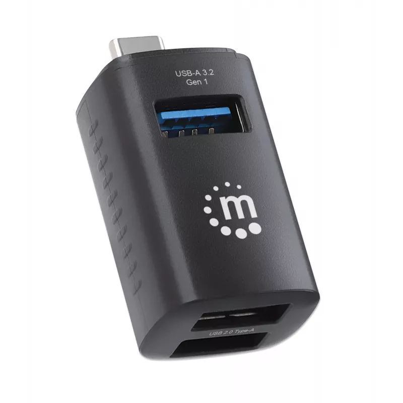Manhattan Hub USB-C de 3 puertos, ULTRA COMPACTO, 3 puertos USB-A (1x 5 Gbps USB 3.2 Gen1 aka USB 3.0, 3 x 480 Mbps USB 2.0), alimentado por USB (no requiere fuente de alimentación externa)
