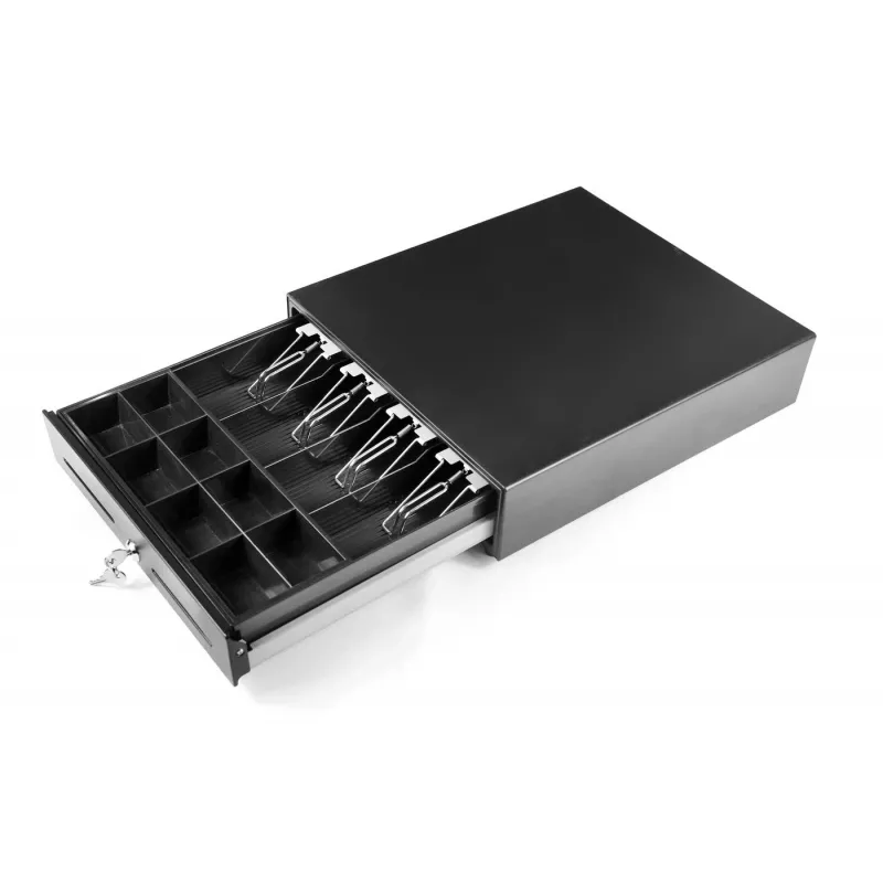 Caja registradora Capture CA-CD410-480B-SAMELOCK — 410 mm de ancho, entrada frontal de billetes, compartimentos para monedas 4/8