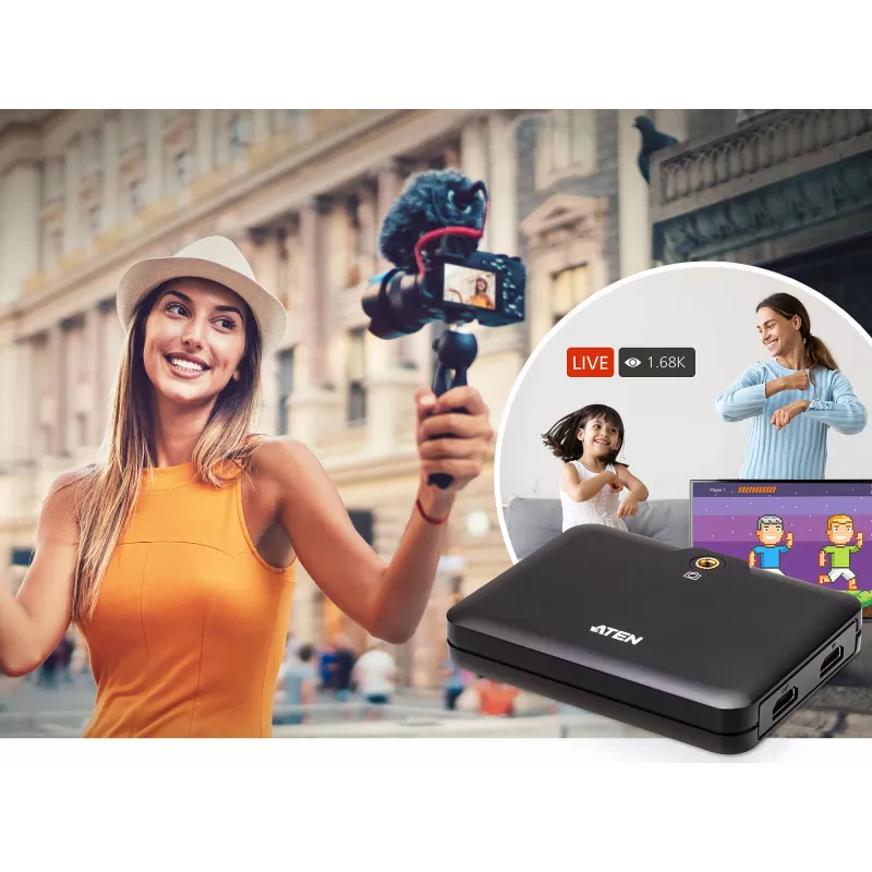 ATEN CAMLIVE™+(grabación de vídeo HDMI a USB-C UVC con Power Pass-Through PD3.0)