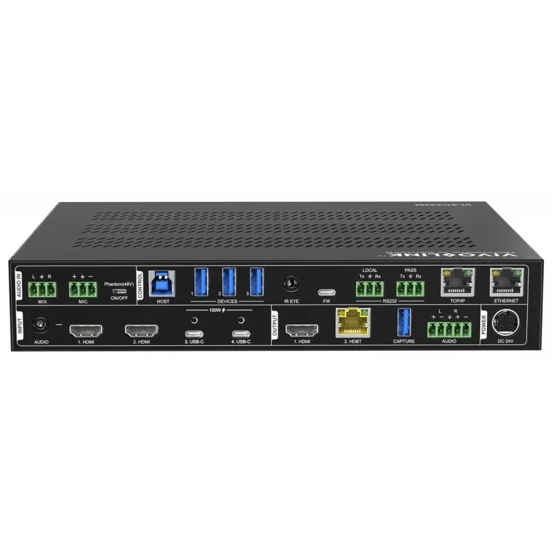 Escalador de vídeo Vivolink VLSC242M, carcasa de metal, HDCP 1.4/2.2, AC 110–230V, 250×200×44 mm