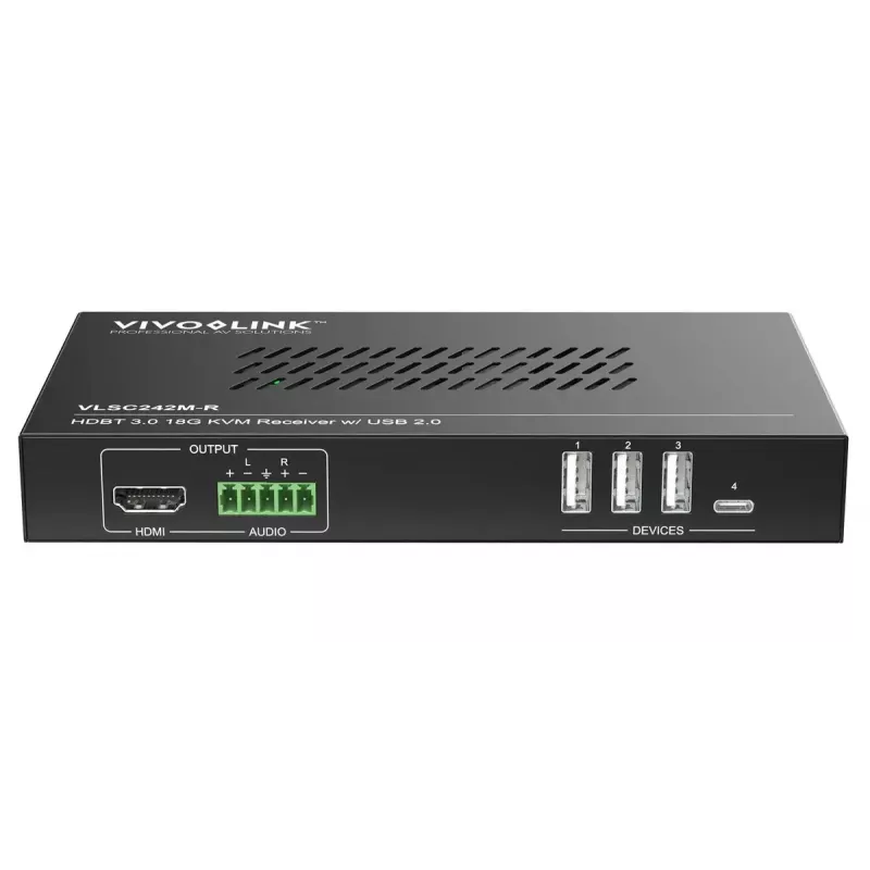 Escalador de vídeo Vivolink VLSC242M, carcasa de metal, HDCP 1.4/2.2, AC 110–230V, 250×200×44 mm