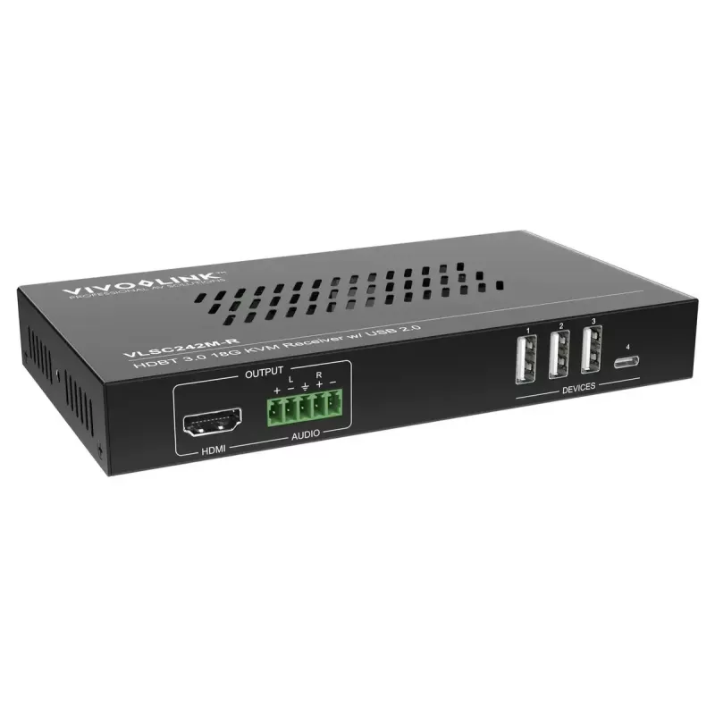Escalador de vídeo Vivolink VLSC242M, carcasa de metal, HDCP 1.4/2.2, AC 110–230V, 250×200×44 mm
