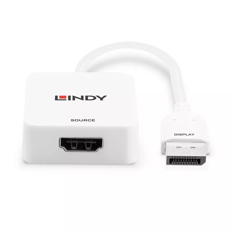 Convertidor Lindy HDMI 18G a DisplayPort 1.2, 0,095 m, HDMI Type-A (estándar), DisplayPort, conector hembra, conector macho, recto