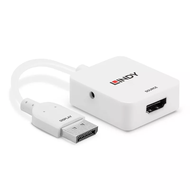 Convertidor Lindy HDMI 18G a DisplayPort 1.2, 0,095 m, HDMI Type-A (estándar), DisplayPort, conector hembra, conector macho, recto