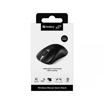 Ratón inalámbrico Sandberg Saver negro, ambidiestro, RF Wireless, 1600 DPI, negro