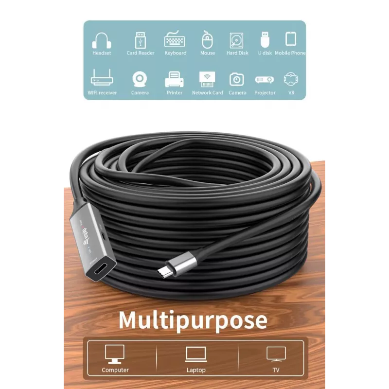 Cable alargador activo USB-C a USB-C EQUIP 5 m, USB 3.2 Gen 1 (5 Gbit/s), contactos niquelados, negro