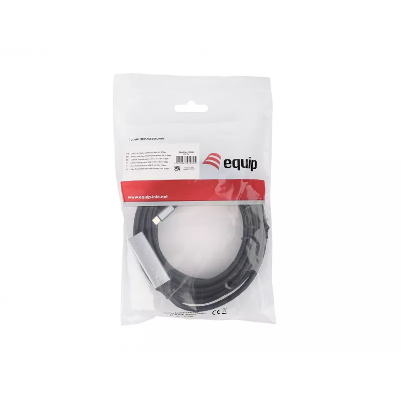 Cable alargador activo USB-C a USB-C EQUIP 5 m, USB 3.2 Gen 1 (5 Gbit/s), contactos niquelados, negro