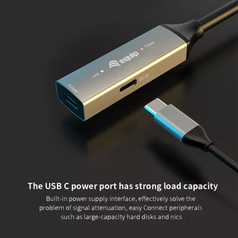 Cable alargador activo USB-C a USB-C EQUIP 10 m, USB 3.2 Gen 1 (5 Gbit/s), negro