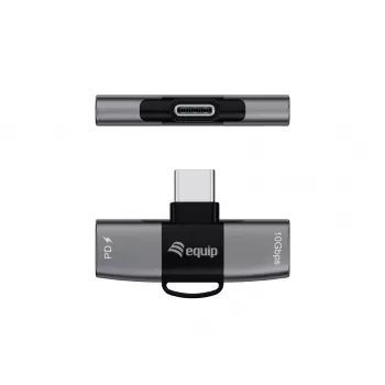 Adaptador USB-C OTG 2 en 1 EQUIP 133479 — 100W PD, 10Gbit/s, 1x USB-C a 2x USB-C, gris