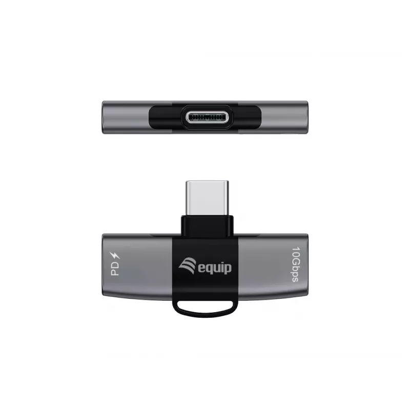 Adaptador USB-C OTG 2 en 1 EQUIP 133479 — 100W PD, 10Gbit/s, 1x USB-C a 2x USB-C, gris