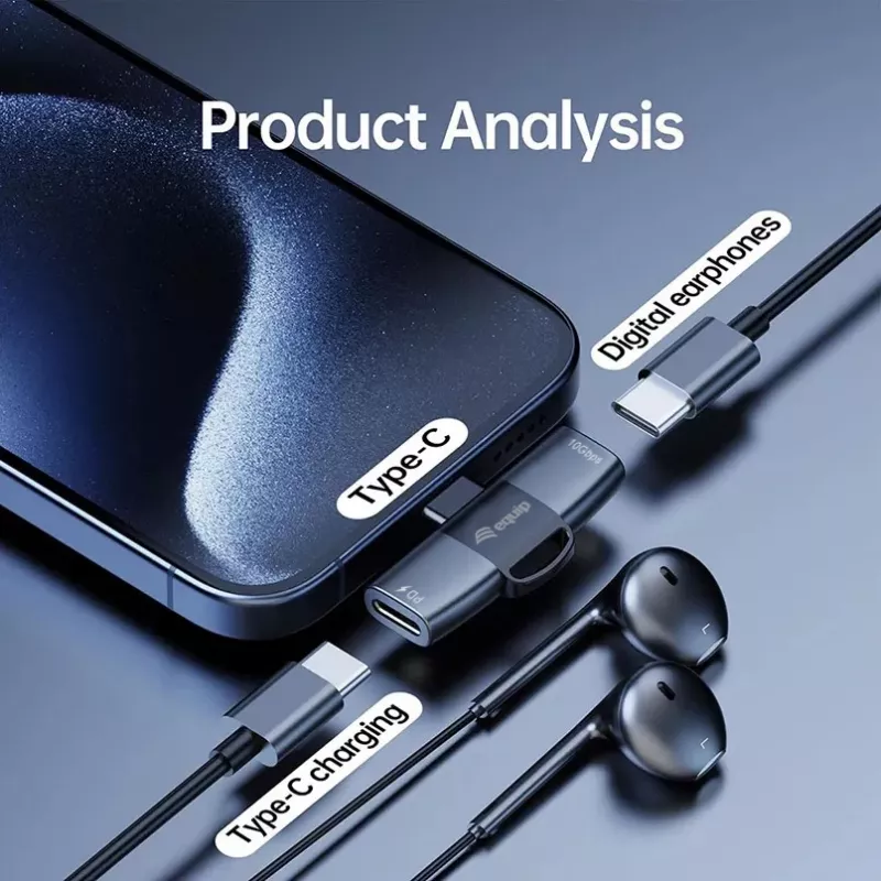 Adaptador USB-C OTG 2 en 1 EQUIP 133479 — 100W PD, 10Gbit/s, 1x USB-C a 2x USB-C, gris