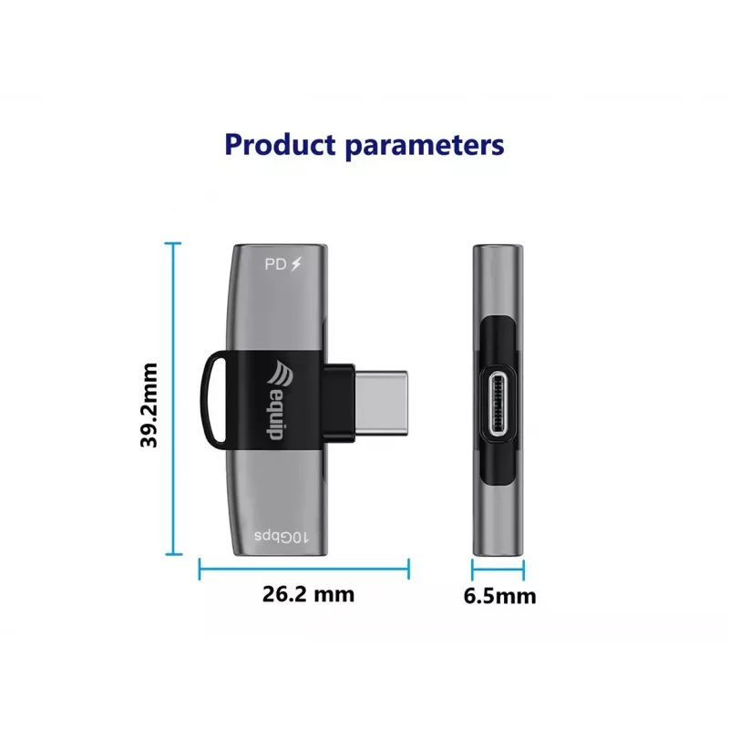 Adaptador USB-C OTG 2 en 1 EQUIP 133479 — 100W PD, 10Gbit/s, 1x USB-C a 2x USB-C, gris