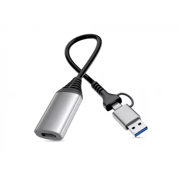 Adaptador USB a HDMI EQUIP 133498 (conector USB-C y USB-A a HDMI, 1080p, carcasa de aluminio, gris)