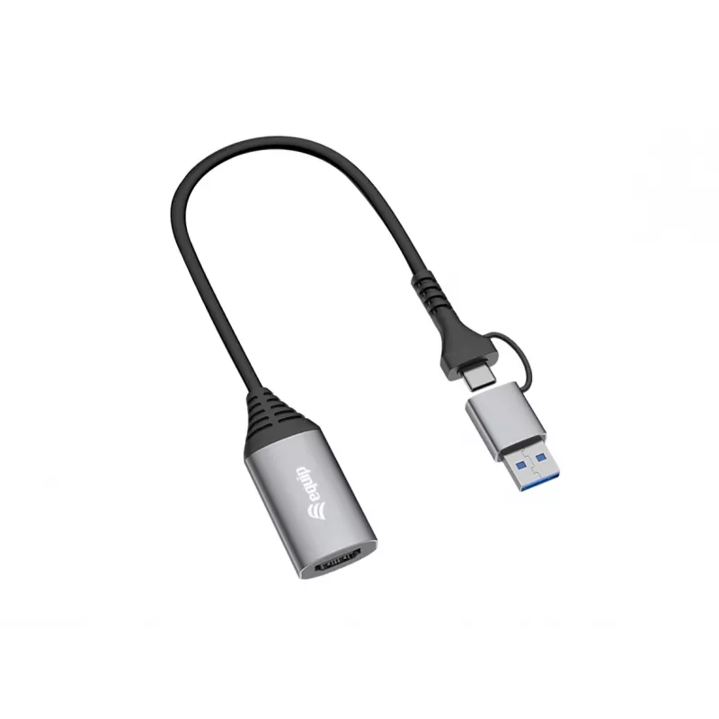 Adaptador USB a HDMI EQUIP 133498 (conector USB-C y USB-A a HDMI, 1080p, carcasa de aluminio, gris)