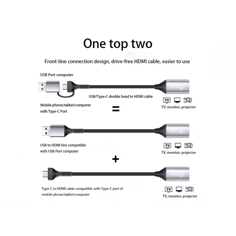 Adaptador USB a HDMI EQUIP 133498 (conector USB-C y USB-A a HDMI, 1080p, carcasa de aluminio, gris)