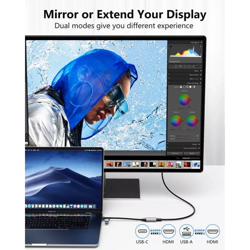 Adaptador USB a HDMI EQUIP 133498 (conector USB-C y USB-A a HDMI, 1080p, carcasa de aluminio, gris)