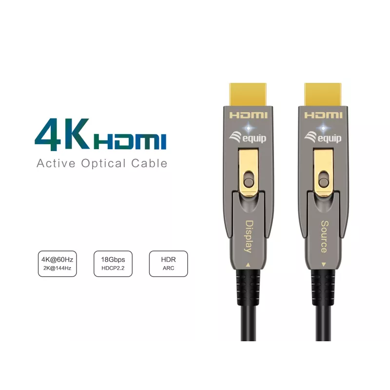 Cable óptico activo HDMI 2.1 EQUIP, conectores Type-D y A desmontables, 20 m, 48 Gbit/s, 8K/60Hz