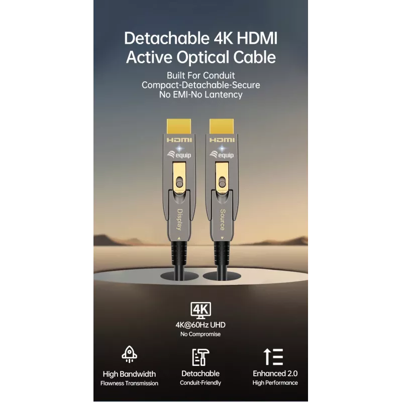Cable óptico activo HDMI 2.1 EQUIP, conectores Type-D y A desmontables, 20 m, 48 Gbit/s, 8K/60Hz