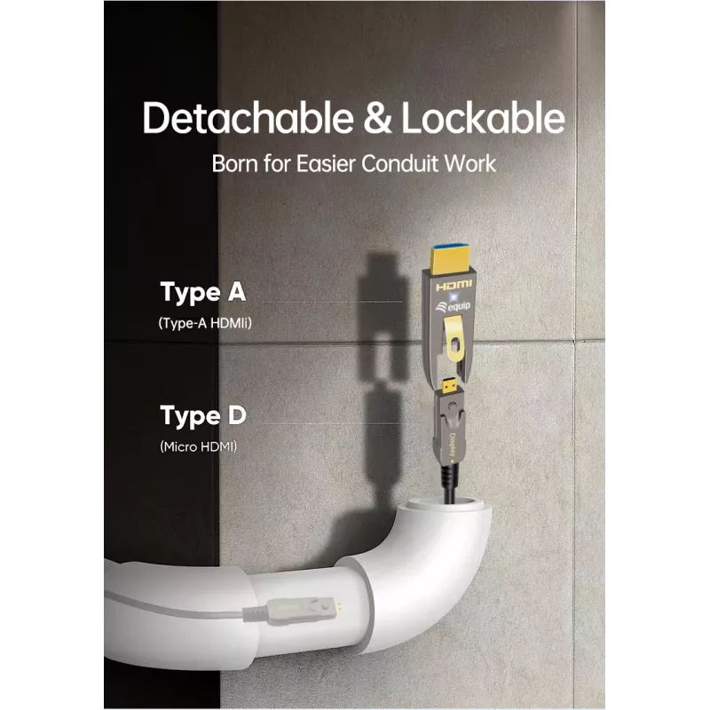 Cable óptico activo HDMI 2.1 EQUIP, conectores Type-D y A desmontables, 20 m, 48 Gbit/s, 8K/60Hz