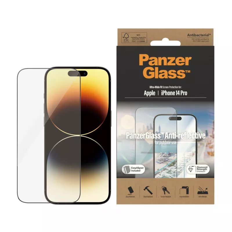 Protector de pantalla PanzerGlass® Anti-Reflective iPhone 14 Pro | Ultra-Wide Fit con EasyAligner