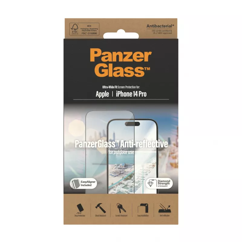 Protector de pantalla PanzerGlass® Anti-Reflective iPhone 14 Pro | Ultra-Wide Fit con EasyAligner