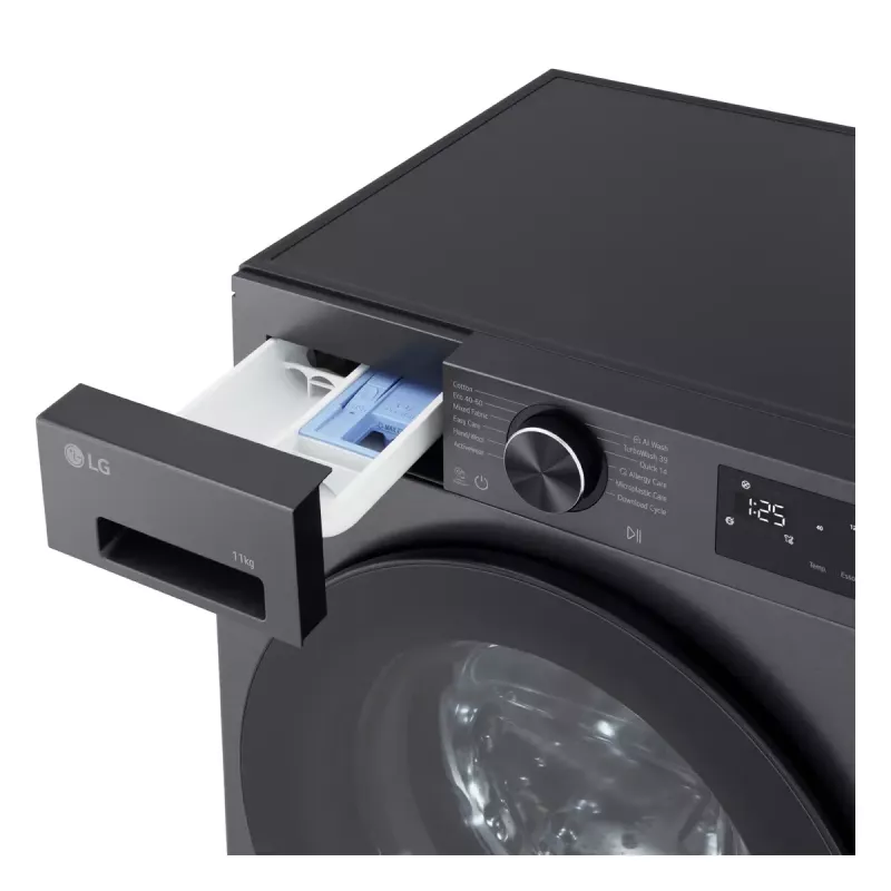 LG F4X5011TBB, A, carga frontal, capacidad de lavado 11 kg, profundidad 56,5 cm, 1400 rpm, Lavadora de carga frontal negra 1351 rpm