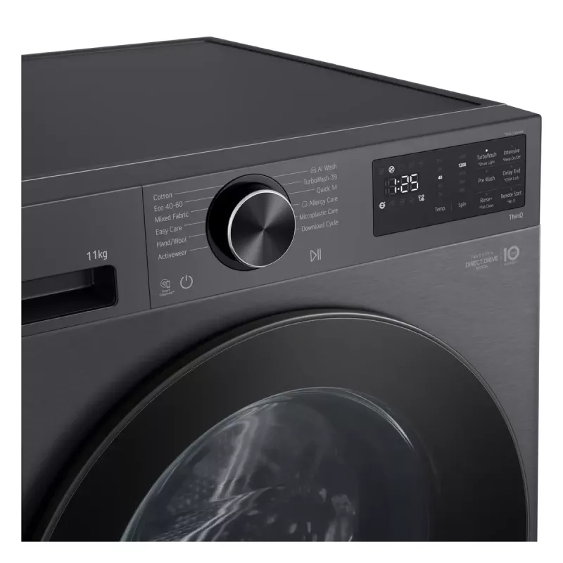 LG F4X5011TBB, A, carga frontal, capacidad de lavado 11 kg, profundidad 56,5 cm, 1400 rpm, Lavadora de carga frontal negra 1351 rpm