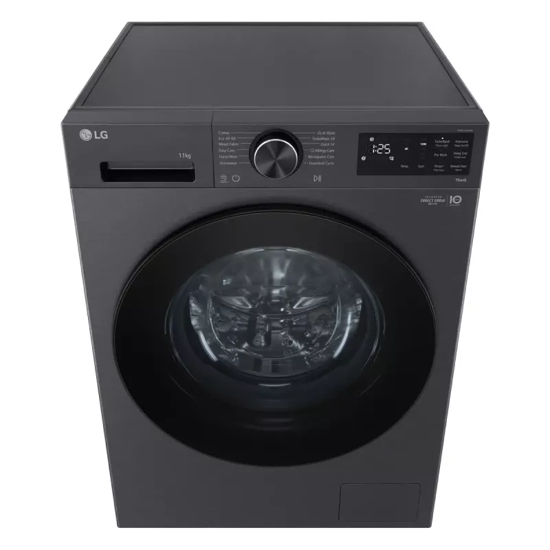 LG F4X5011TBB, A, carga frontal, capacidad de lavado 11 kg, profundidad 56,5 cm, 1400 rpm, Lavadora de carga frontal negra 1351 rpm