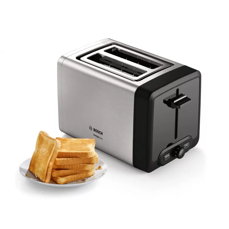 Bosch TAT4P420 Tostadora 2 rebanadas 970 W Negra, Acero inoxidable