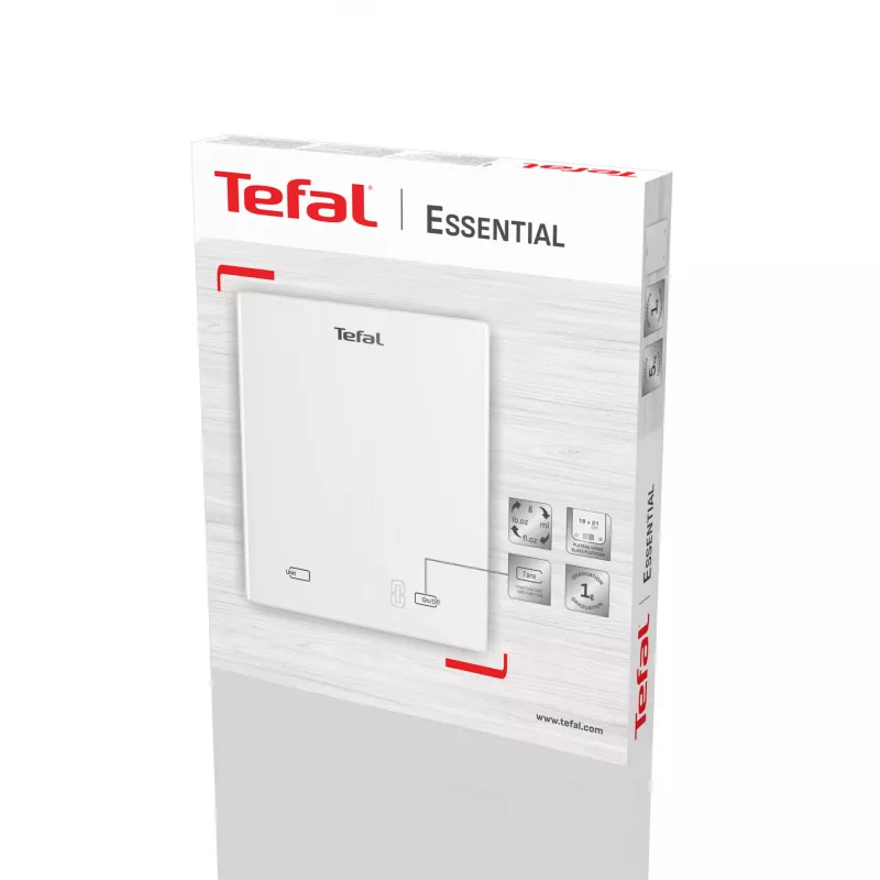 Báscula de cocina electrónica Tefal Essential BC5504V0 — 5 kg de capacidad, 1 g de precisión, pantalla LCD, blanca