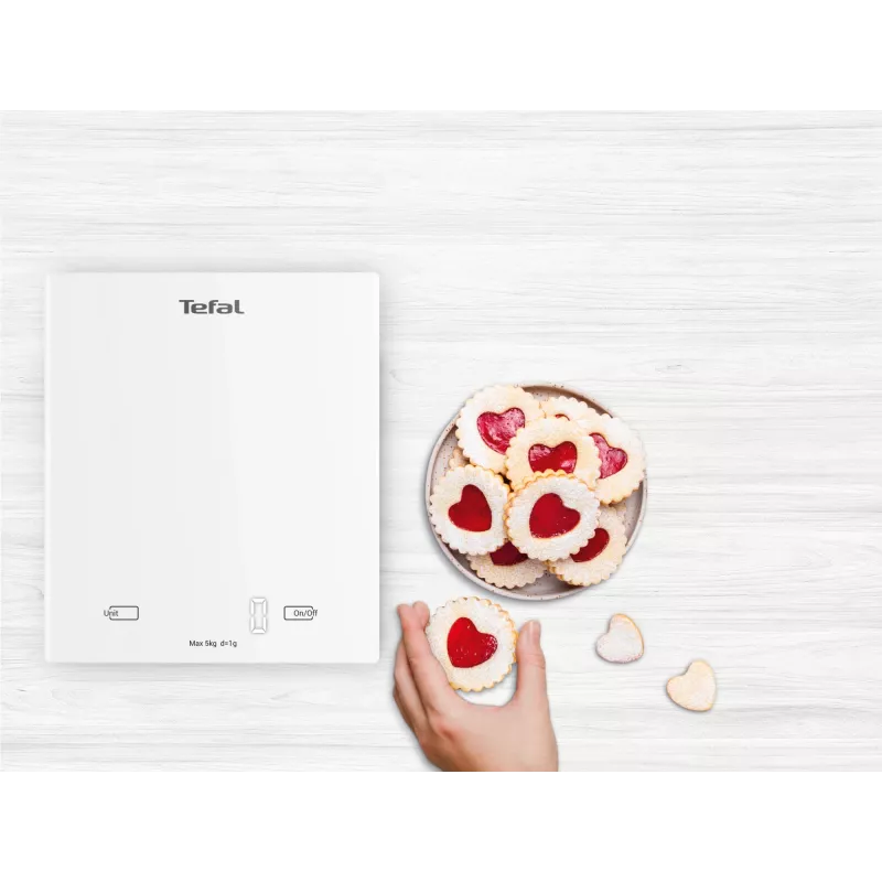 Báscula de cocina electrónica Tefal Essential BC5504V0 — 5 kg de capacidad, 1 g de precisión, pantalla LCD, blanca