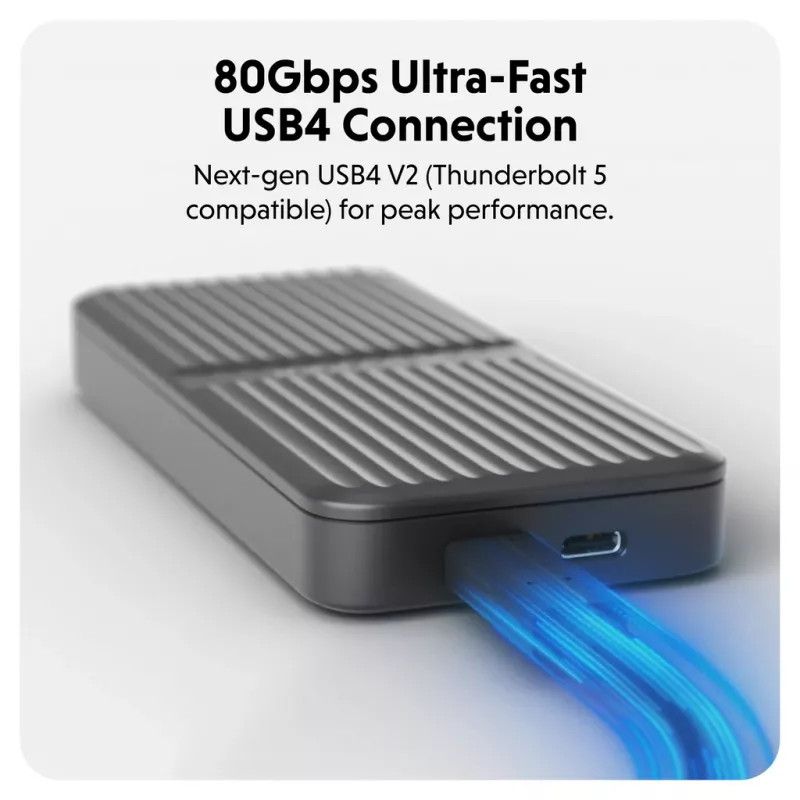 Caja para SSD Hyper HD2500GL para SSD M.2 PCIe (USB4 Gen4, USB‑C) Negra