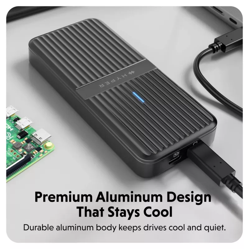 Caja para SSD Hyper HD2500GL para SSD M.2 PCIe (USB4 Gen4, USB‑C) Negra