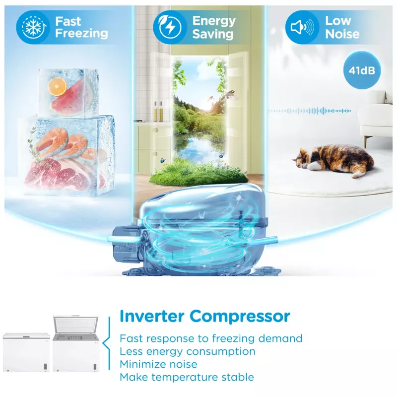 Arcón congelador Midea MDRC411FZE01 — independiente, capacidad 293 L, clase de eficiencia energética E, capacidad de congelación 14 kg/24h, blanco