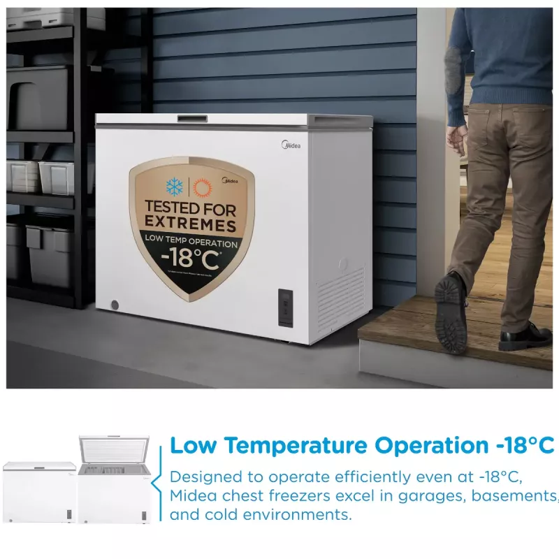 Arcón congelador Midea MDRC411FZE01 — independiente, capacidad 293 L, clase de eficiencia energética E, capacidad de congelación 14 kg/24h, blanco