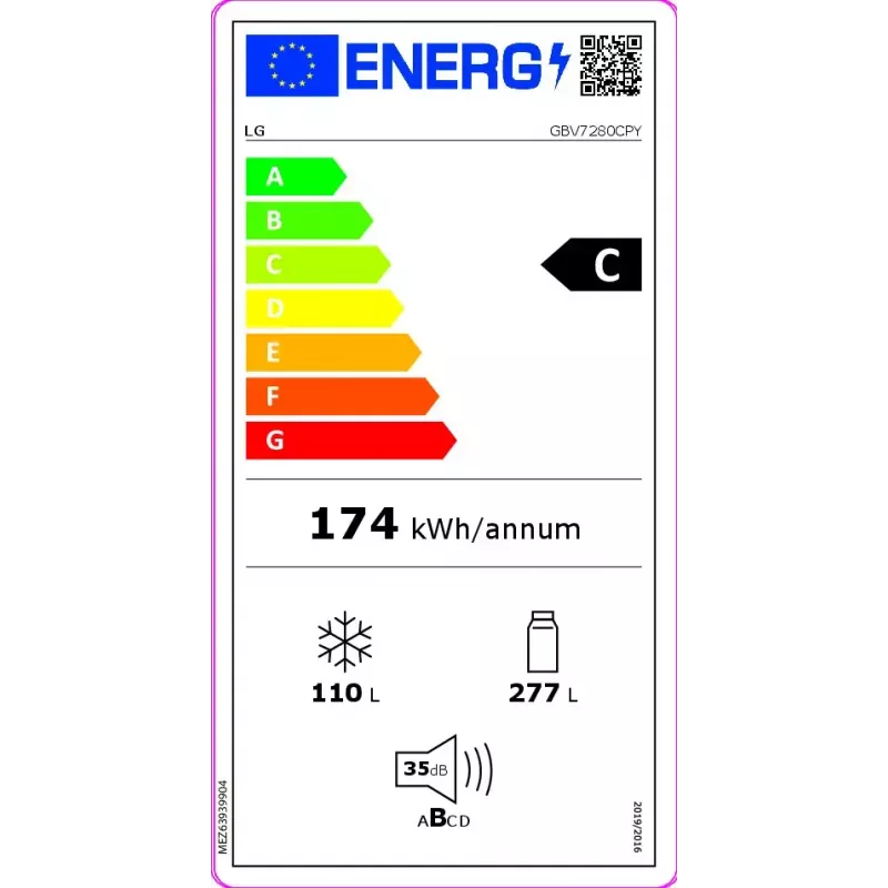Frigorífico combi LG GBV7280CPY.APYQEUR Independiente 387 l Acero inoxidable