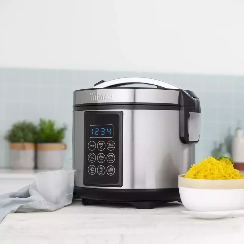Olla multifunción Tristar RK-6132 — 1,5 L, 500 W, 7 programas automáticos, LCD, Acero inoxidable/Negro