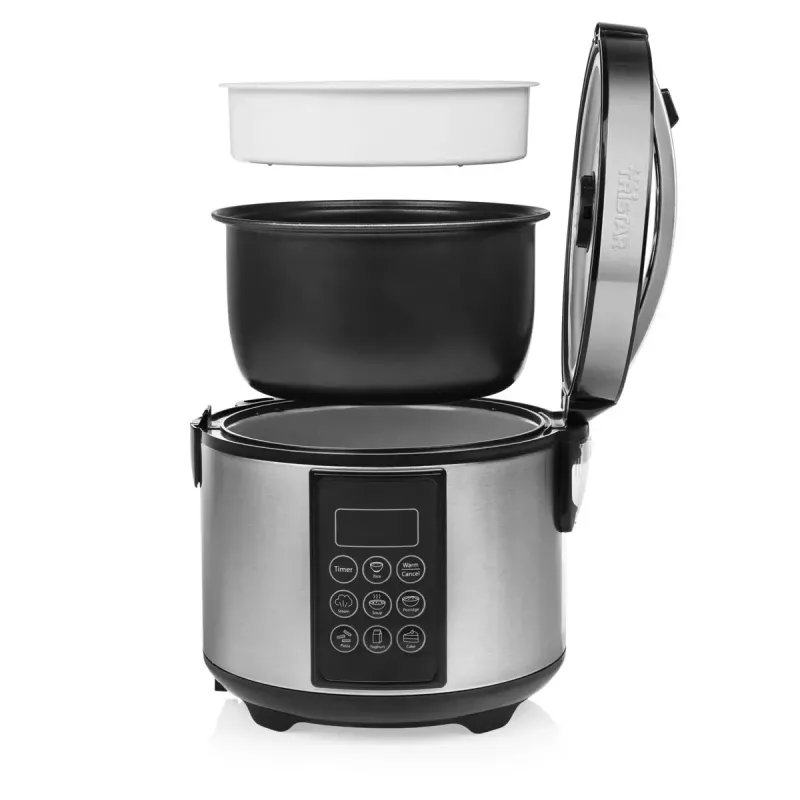 Olla multifunción Tristar RK-6132 — 1,5 L, 500 W, 7 programas automáticos, LCD, Acero inoxidable/Negro