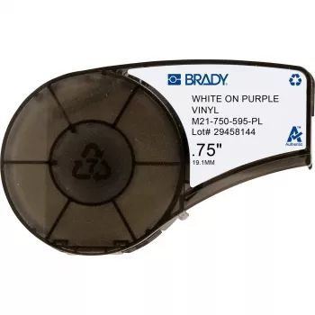 Etiqueta de impresora autoadhesiva Brady M21-750-595-PL – vinilo, morado sobre blanco, 1,91 cm × 6,4 m