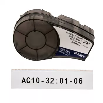 Etiqueta autoadhesiva continua para impresora Brady M21-750-414 — 1,9 cm de alto, negro sobre blanco