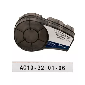 Etiqueta autoadhesiva continua para impresora de etiquetas Brady M21-500-414 — negro sobre blanco, 1,3 cm de alto, 3,05 m de largo