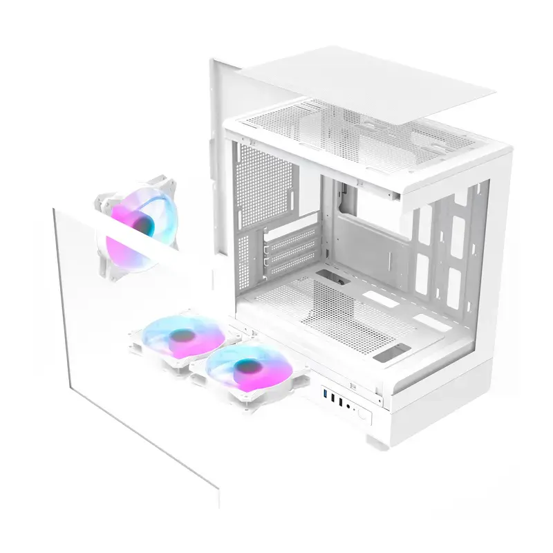 Caja de ordenador Darkflash DB330M blanca v2 con tres ventiladores preinstalados, compatibilidad micro-ATX/mATX