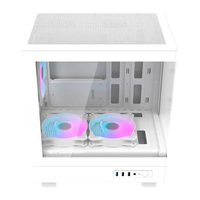 Caja de ordenador Darkflash DB330M blanca v2 con tres ventiladores preinstalados, compatibilidad micro-ATX/mATX