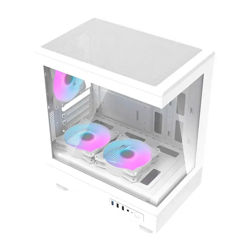 Caja de ordenador Darkflash DB330M blanca v2 con tres ventiladores preinstalados, compatibilidad micro-ATX/mATX