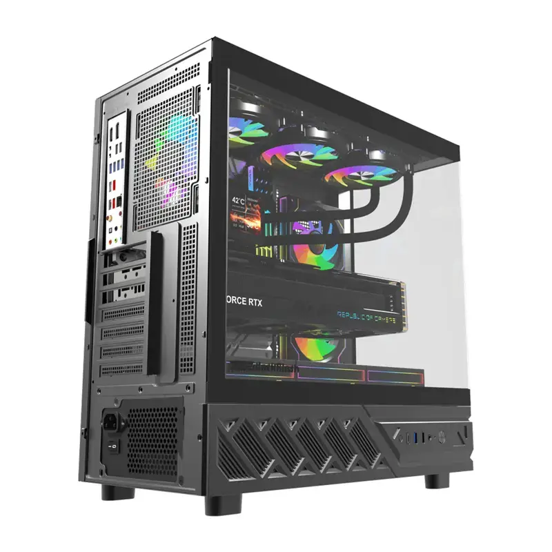 Caja de ordenador DarkFlash DS950V con pantalla frontal (negra) y 6 ventiladores preinstalados