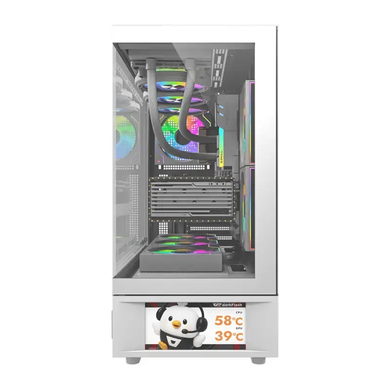 Caja de ordenador DarkFlash DS950V con pantalla integrada, blanca, incluye 6 ventiladores