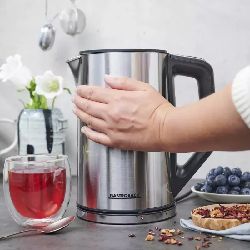 Hervidor eléctrico GASTROBACK Design Cool Touch 1,5 L 2200 W, acero inoxidable/negro