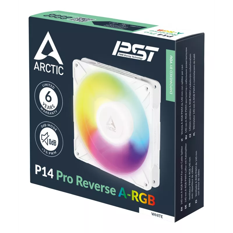 ARCTIC Freezer P14 Pro Reverse A-RGB (White) - Pack de 3 - Ventilador A-RGB PWM de 140 mm con divisor de cable