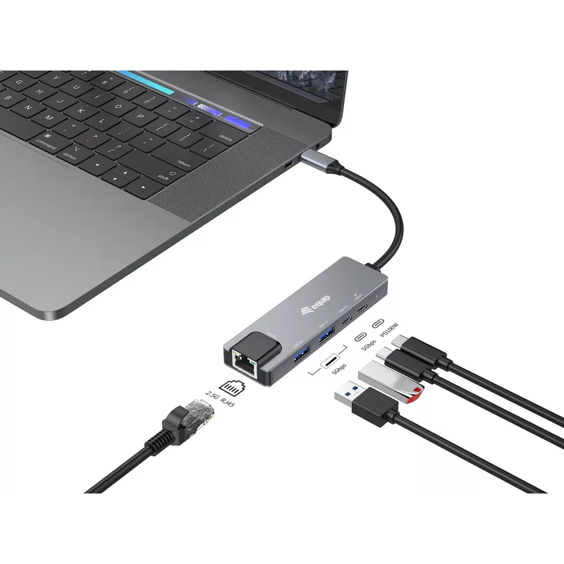 Adaptador multifunción 5 en 1 Equip, 2,5GbE, USB-A x 2, USB-C x 1, USB-C, 100W USB PD
