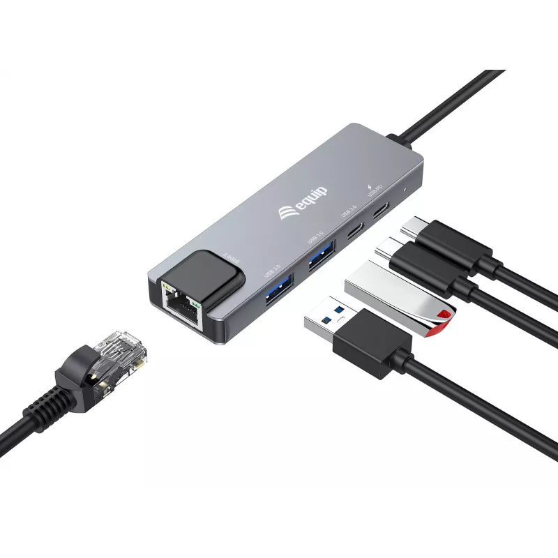 Adaptador multifunción 5 en 1 Equip, 2,5GbE, USB-A x 2, USB-C x 1, USB-C, 100W USB PD